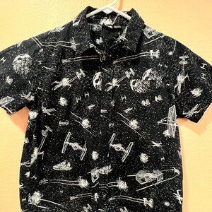 Star Wars Black and White Short Sleeve Button Down Shirt